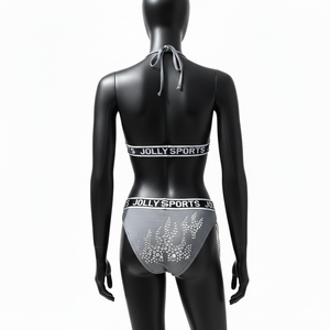 Ensemble de bikini pour femmes, 180 GSM, polyester, élasthanne, extensible, gris, strass, transfert thermique, logo personnalisé, bikinis pour femmes - Product Image 2