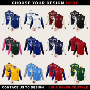 Blouson universitaire personnalisé pour homme, bleu et blanc, avec lettre B imprimée sur le devant, col en V, boutons, style preppy, finition brodée pour l'hiver - Product Image 3