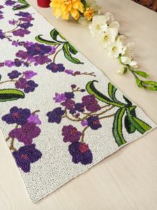 Elegant Beaded <b>Table</b> Runner Oval Fabric Glam Handmade Design White Decorative Mat - Product Image 3