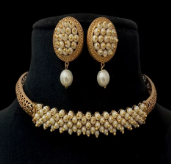 Conjunto de Collar Gargantilla y Pendientes de Moissanita y Perlas con Baño de Oro en Latón Clásico, Joyería de Diseño para Mujer, Regalo para Fiesta - Product Image 2