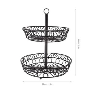 Panier à fruits en métal noir à 2 niveaux, support décoratif en fil métallique, organisateur de comptoir, panier de rangement rustique pour fruits et légumes de cuisine - Product Image 2