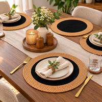 Set de table rond en jute fait main de style bohème, noir, pour la décoration de table, destiné aux détaillants et aux magasins de décoration intérieure