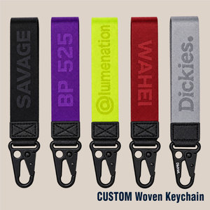 Custom Woven <b>Car</b> Keychain Wrist Lanyard with Eagle <b>Hook</b> Logo Polyester Webbing Strap Embroidered Jacquard Short Key Holder - Product Image 2