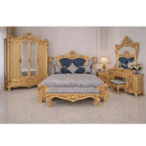 Juego de Muebles de Dormitorio de Madera de Teca con Acabado Dorado Moderno de Primera Calidad, Cama, Armario y Tocador Personalizables de Lujo, Estilo Palacio Real, Oferta en USA - Product Image 1