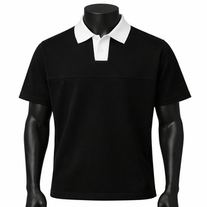 Chemise pour homme en tricot uni personnalisée avec col contrastant blanc, design simple, fabricant OEM ODM, marque privée - Product Image 1