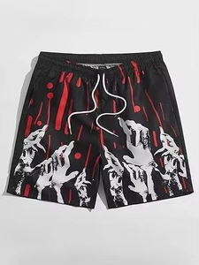 Short de bain pour homme noir et rouge à imprimé gouttelettes, séchage rapide, taille mi-haute, cordon de serrage, décontracté, en polyester - Product Image 3