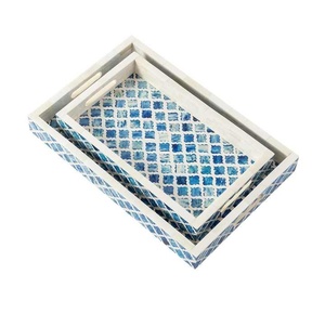Bandeja Otomana Decorativa con Incrustaciones de Hueso, Bandeja de Servicio de Lujo Hecha a Mano para Sala de Estar, Mesa de Centro y Comedor - Product Image 5