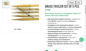 Ensemble de pinces en laiton, 5 pièces, anti-magnétiques, sans étincelles, outils de précision pour la fabrication de bijoux, outil manuel pour orfèvre |   Numéro d'article GS-1549E - Product Image 3