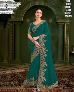 Sari Tradicional Hemlata para Mujer, Bordado, de Viscosa, Corte Regular, para Todo el Invierno, Diwali, Bodas y Fiestas, Sin Arrugas - Product Image 4