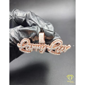 Iced Out Script <b>Name</b> Pendant Moissanite Diamond Hip Hop <b>Necklace</b> Rose Gold <b>Custom</b> Bling Jewelry Gift - Product Image 5