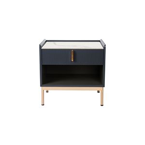 Tavolino o Comodino Moderno Bianco/Grigio con Struttura Dorata e Piano in Pietra - Product Image 1