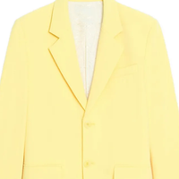 Blazer sur mesure OEM pour femme grande taille, col cranté, deux boutons, jaune uni, manches longues, style bureau/sororité, vente en gros