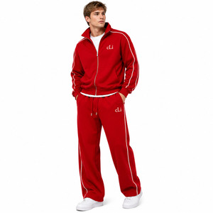 Modern Sportswear Full Zip Stand Collar <b>Track</b> <b>Jacket</b> Custom Piping Embroidered Regular Fit Fleece Hoodies Wide Leg Joggers Sets - Product Image 1