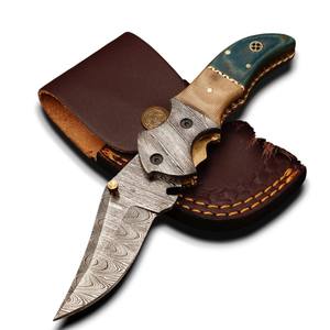 Navaja de Bolsillo Plegable de Damasco Forjada a Mano Personalizada, Hoja Afilada como una Cuchilla, Funda de Cuero Micarta, Bloqueo Liner Lock, Táctica, EDC, Supervivencia, OEM - Product Image 1