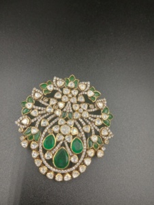 pendant in floral jewelry with gold plated in silver jewelry for bridal green doublet pendant necklace for Indian wedding - Product Image 4