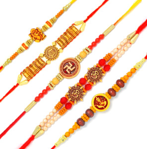 Rakhi Tradicional de Poliéster al por Mayor para Hermano y Hermana |   Conjunto de Joyería de Romero con Múltiples Piedras de Diseño para Raksha Bandhan |   Venta al por mayor - Product Image 1