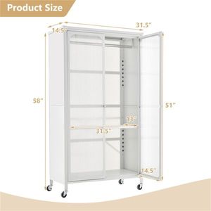 Armario Móvil Moderno de 31.5''x14.5''x58'' con Puertas Transparentes, Estantes Ajustables y Barra para Colgar Ropa, para Almacenamiento en el Hogar - Product Image 2