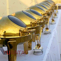 Matériel de restauration : Réchaud de buffet rond en acier inoxydable doré 6L avec couvercle roulant, chauffe-plats