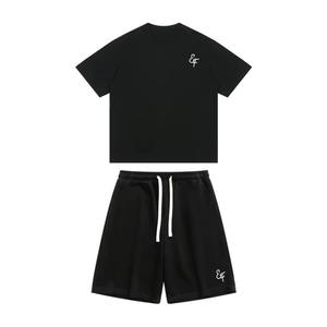 Conjunto de 2 piezas de camiseta y pantalones cortos vintage para hombre, estilo urbano, manga corta, holgado, con letras aplicadas y cordón, conjuntos cortos para hombre - Product Image 3