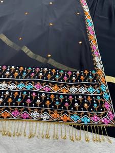 Lehenga Choli noir avec dupatta brodé coloré, robe traditionnelle indienne pour mariage, longueur au sol, en polyester pour femmes - Product Image 6