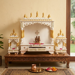 Temple en bois fabriqué à la main Jodhpur peint Pooja Ghar Mandapam pour le culte sacré de Diwali Indian Mandir-Achetez 1, obtenez 2 anniversaires gratuits - Product Image 1