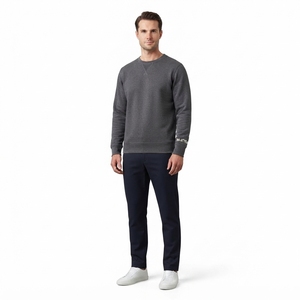 <b>Men's</b> Charcoal <b>Grey</b> Crewneck <b>Sweatshirt</b> Minimalist Pullover Casual Streetwear Long Sleeve Cuffed Custom <b>Sweatshirt</b> - Product Image 1