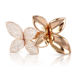 Rose <b>Gold</b> Flower <b>Cocktail</b> <b>Ring</b> With Diamond Pave Setting Luxury Women Fine Jewelry - Product Image 1