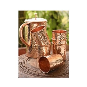 Pure Copper Handcrafted Hammered Water Jug and Tumbler <b>Set</b> (7 Pieces) – 1 Water Pitcher with Lid & 6 Matching Drinking Glasses - Product Image 4