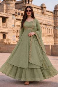 Conjunto Anarkali de Rayón Rosa para Mujer de la Mejor Calidad con Dupatta Bordada, Traje Étnico Tradicional Indio Largo Hasta el Suelo - Product Image 3