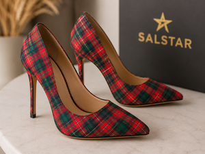 Chaussures à talons aiguilles personnalisées avec logo de marque pour femme, motif écossais, bout pointu, escarpins à talons hauts, fabrication de chaussures de mode - Product Image 4