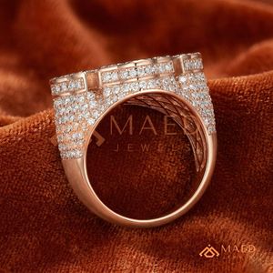 Luxury 18K Rose Gold <b>Men</b>’s Baguette Cross <b>Ring</b> | VVS Moissanite Full Gold Signet | High-End Hip Hop Jewellery | Diamond <b>Ring</b> - Product Image 3