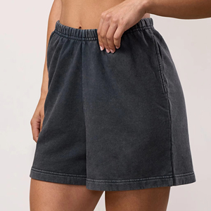 Best Selling <b>Women</b> Acid Wash Training <b>Shorts</b> Breathable 100% Cotton High Quality <b>Elastic</b> <b>Waist</b> High <b>Waist</b> Plain Dyed - Product Image 3