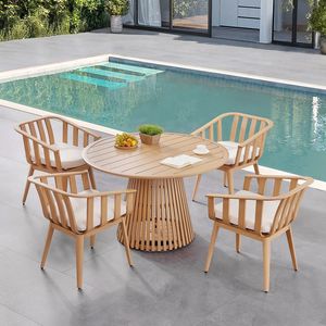Juego de Mesa de Comedor de Madera de Teca para Exteriores, Estilo Escandinavo, Sillas de Patio, Muebles de Lujo para Villas y Resorts - Product Image 1