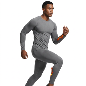 T-shirt de compression gris pour homme à manches longues, séchage rapide, anti-transpiration, respirant, extensible dans quatre directions, col rond, couleur unie - Product Image 2
