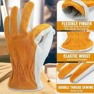 Guantes de Trabajo de Cuero, Piel de Vacuno de Grano Completo, Lisos, Antideslizantes, Resistentes a la Abrasión, Guantes de Seguridad de Uso General con Puño Recto - Product Image 3