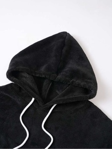 Sudadera con Capucha Negra para Hombre, Lavado Ácido, Lana, Corte Regular, Casual, Invierno, Ecológica, Color Sólido, Tejido de Punto, Cordón Blanco - Product Image 3