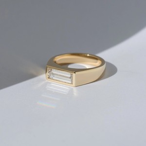 1CT Lab Grown Baguette Diamond Bezel <b>Set</b> Solid 14K Yellow <b>Gold</b> IGI Certified Chunky Signet Style Engagement <b>Ring</b> Custom Fine - Product Image 3