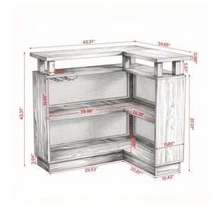 Tavolo da Bar Vintage in Legno e Rattan con Piedi Regolabili per Casa, Feste, Ristoranti, Hotel, Giardini Esterni - Product Image 3