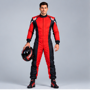 Combinaison de course moto pour homme à manches longues, rouge et noir, ignifuge, en polyester, toutes saisons - Product Image 1