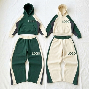 Custom Heavyweight Blank Oversized Cropped Fleece Hooded Winter Sweatshirt Wide Leg Pants Jogger Two Piece Set Tracksuit Men - Product Image 3
