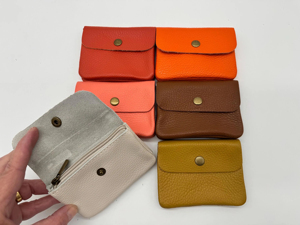 Orange Leather Coin Purse <b>Mini</b> Compact Snap Closure Unisex Wallet for Coins leather coin <b>pouch</b> <b>Mini</b> change <b>pouch</b> - Product Image 6