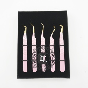 แหนบต่อขนตาปลอมทำจากสแตนเลสเคลือบผงสีชมพูกล่องใส่การ์ดสีดำ - Product Image 6