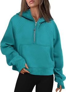 Sudadera con Capucha Verde para Mujer, Color Sólido, Manga Larga, Tejida, Informal, para Otoño, Transpirable, Corte Regular - Product Image 5