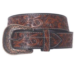 Cinturón de herramientas de cuero de vaca occidental genuino 100% hecho a medida 40mm con diseño en relieve floral Fabricante mayorista de China superior - Product Image 5