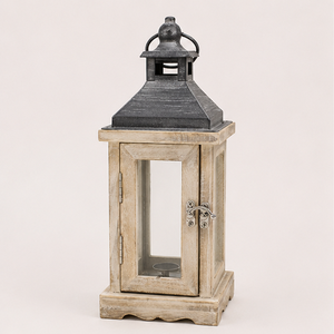 Farol de Madera Rústico Hecho a Mano con Parte Superior de Metal, Portavelas Decorativo Estilo Rústico para Decoración de Jardín y Patio Exterior - Product Image 1