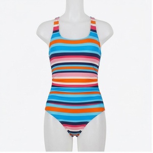 Women's Striped One-Piece Swimsuit Halter Neck High Waist Spandex Polyester Swimwear Regular Fit Stretch Beachwear - Product Image 1