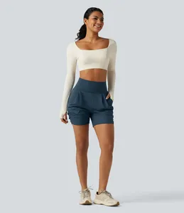 Shorts en lin/coton respirants et unis à taille mi-haute personnalisés pour femmes - Product Image 1