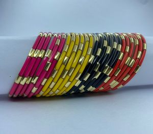 Fashionable Resin Brass <b>Bangles</b> Pink & Black Color Style Great for Perfect Gifts Customized Color Resin <b>Gold</b> Metal <b>Bangle</b> Set - Product Image 1