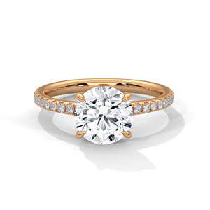Solitaire Round Cut Lab Grown Diamond <b>Ring</b> GRA Certified Engagement <b>Ring</b> <b>Crafted</b> From 14k Rose Gold <b>Ring</b> With Paved Diamond Band - Product Image 1