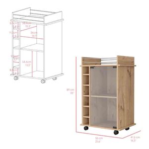 Carrello da Bar a due livelli con finitura in rovere chiaro serie di balimore con porta in vetro sei vani per servizi per bevande - Product Image 3